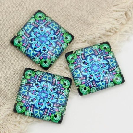 Kaboszon szklany z grafiką niebieska mozaika kwadrat 30mm