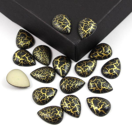 Kaboszon akrylowy łezka marmurek czarny 16x12mm