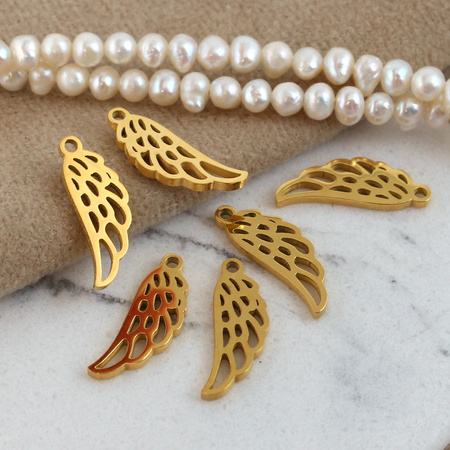 Zawieszka skrzydło / pióro stal szlachetna pozłacana 18x6mm