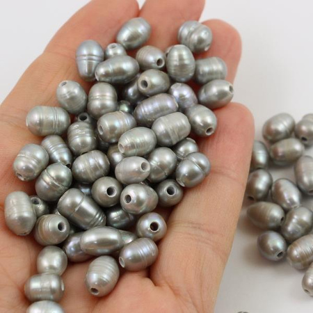 Perła słodkowodna szara z dużym otworem 8x6mm