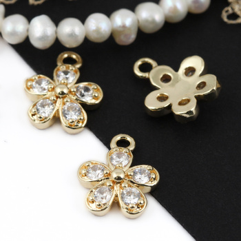 Zawieszka metalowa mosiądz złocony kwiat z cyrkoniami 13mm