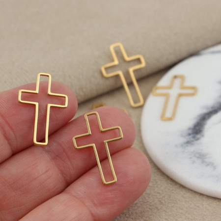 Zawieszka krzyżyk stal szlachetna pozłacana 21x14mm