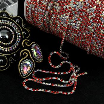 Taśma ozdobna cyrkoniowa silver/multikolor 2,5mm [50cm]