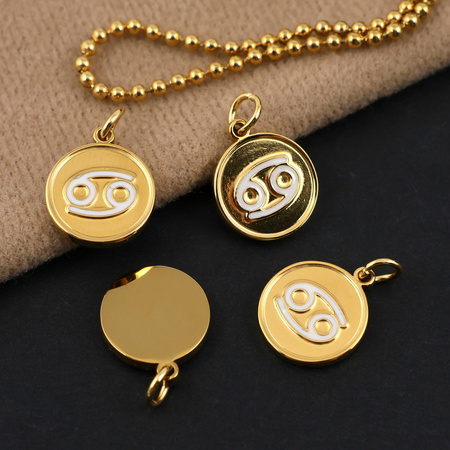 Zawieszka stal szlachetna pozłacana emaliowana znaki zodiaku Rak 12mm