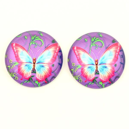 Kaboszon szklany z grafiką motyl fioletowy moneta 25mm