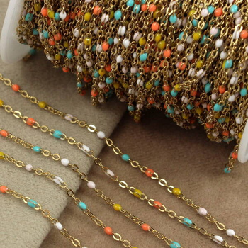 Łańcuszek z kulkami kolorowymi stal szlachetna pozłacana PVD 1,5mm [1metr]