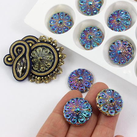 Kaboszon szklany Rosette jet green sphinx moneta 22mm