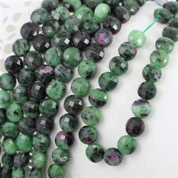 Zoizyt z rubinem moneta fasetowana 8mm