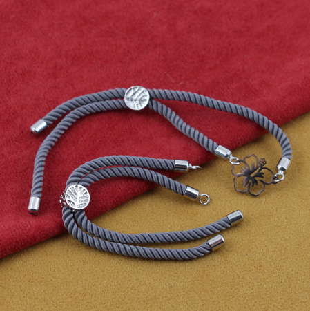 Zapięcie regulowane / przesuwane sznurkowe do bransoletki szare 10cm SR