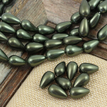 Perła seashell kropla zielona 14x9mm