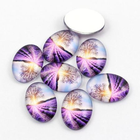 Kaboszon szklany z grafiką owal krajobraz 18x13mm