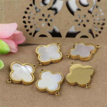 Łącznik koniczyna z masą perłową stal szlachetna pozłacana PVD 17x13mm