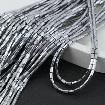 Hematyt srebrny wałek fasetowany 4x2mm [sznur 38cm]