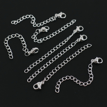 Zapięcie przedłużka z karabińczykiem stal szlachetna posrebrzana 5cm SILVER