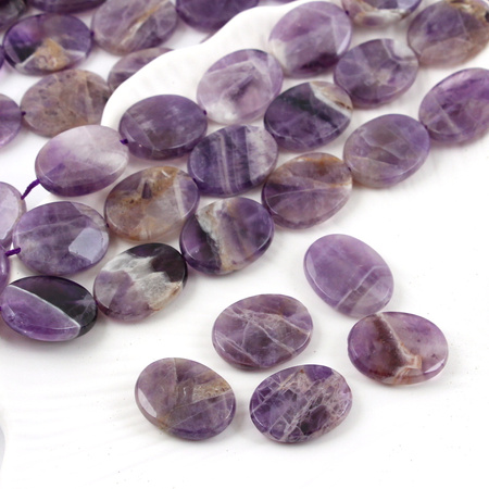 Ametyst chevron owal fasetowany 20x15mm