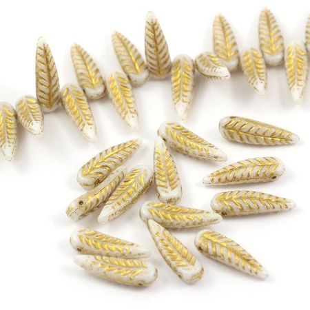 Bird Feather Beads White Gold 5x17mm [6szt]