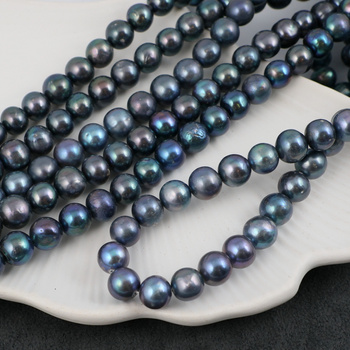 Perła słodkowodna niebiesko-fioletowa kula 9mm [sznur 37cm]