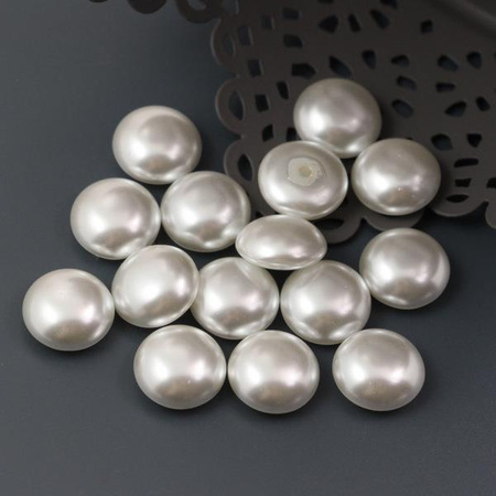 Kaboszon szklany perłowy biały moneta 12mm