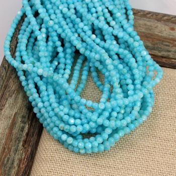 Muszla niebieska kula gładka 3mm [sznur 38cm]