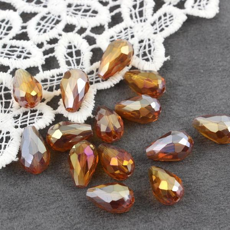 Kryształek szklany kropla fasetowana koniakowa luster AB 15x10mm