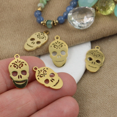 Zawieszka czaszka stal szlachetna pozłacana 18x10mm