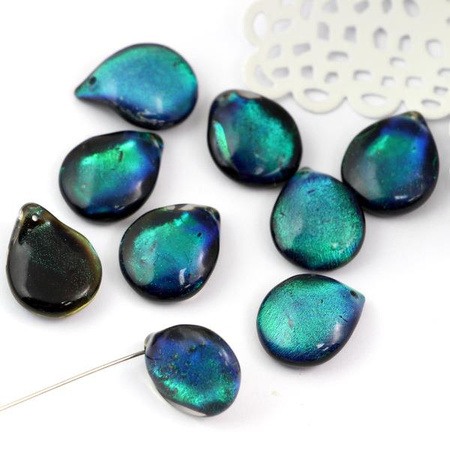 Szklana łezka dichroic zielona 18x13mm