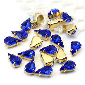 Kaboszon w oprawie łezka fasetowana szafirowa 13x8mm