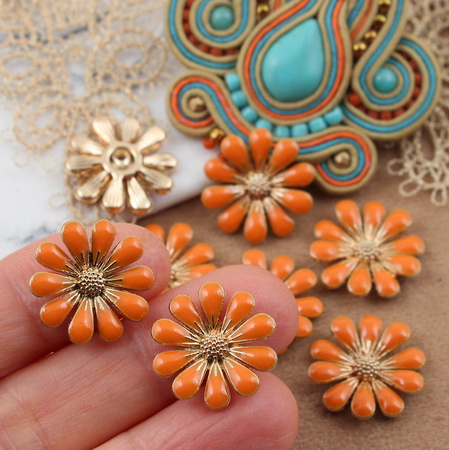 Element ozdobny kwiatek emaliowany pomarańczowy 18mm