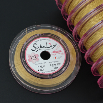 Japońska linka stalowa jubilerska SakuLux 7-splotowa Metallic Gold 0,45mm [szpula 100m]