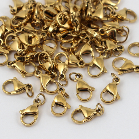 Zapięcie karabińczyk stal szlachetna pozłacana +OG 13mm