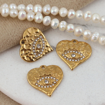 Zawieszka serce z cyrkoniami stal szlachetna pozłacana 15mm