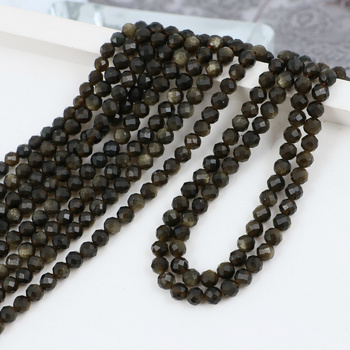 Obsydian złoty kula fasetowana 3,5mm [sznur 39cm]