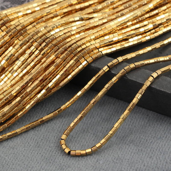 Hematyt złoty mini wałek fasetowany 2x2mm [sznur 39cm]