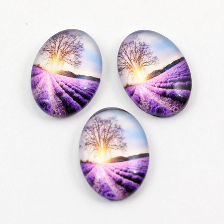 Kaboszon szklany z grafiką owal krajobraz 18x13mm