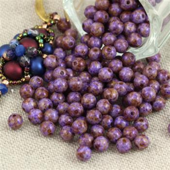 Round Beads Opaque Dark Violet Spotted 4mm [50szt]