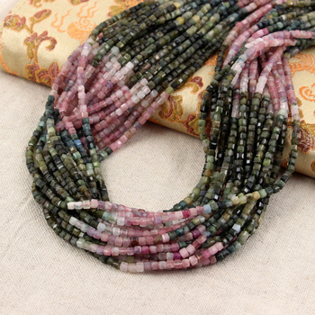 Turmalin wielokolorowy kostka fasetowana 3mm [sznur 38cm]