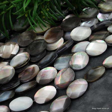 Masa perłowa szara owal fasetowany 18x13mm