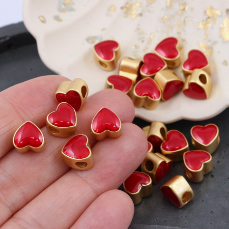 Przekładka metalowa pozłacana czerwona serce 10mm