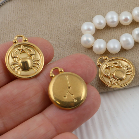 Zawieszka stal szlachetna pozłacana znaki zodiaku Rak 17mm