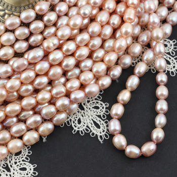 Perła słodkowodna różowa oliwka 6-10mm [sznur 35cm]