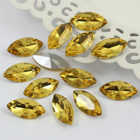 Kaboszon szklany wrzeciono fasetowane żółty 18x9mm