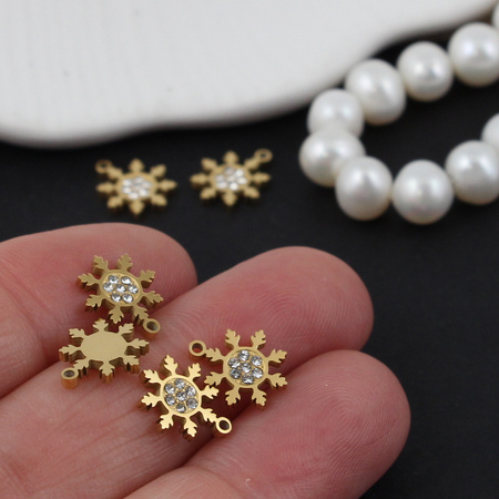 Zawieszka gwiazdka śnieżynka z cyrkoniami stal szlachetna pozłacana 9mm
