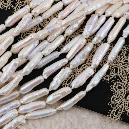 Perła słodkowodna biała pałeczka 30x8mm