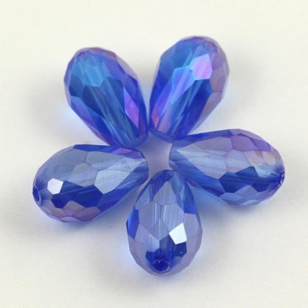 Kryształek szklany kropla fasetowana niebieska luster AB 15x10mm