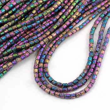 Lawa wulkaniczna platerowana fioletowo-zielony wałek 4,5x4mm [sznur 39cm]