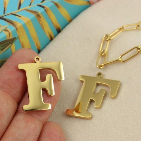 Zawieszka stal szlachetna pozłacana 25mm litera F
