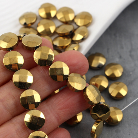 Hematyt moneta fasetowana stare złoto 10mm