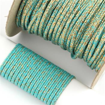 Sznurek sutasz POLSKI 3mm akwamaryna + złoty [1metr]