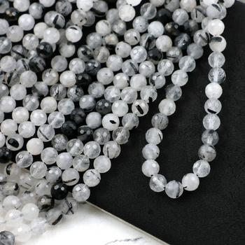 Kwarc turmalinowy kula fasetowana 6mm [sznur 37cm]