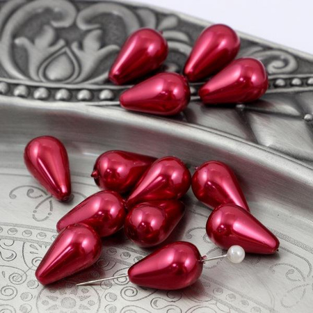 Koralik szklany kropla różowa 18x11mm